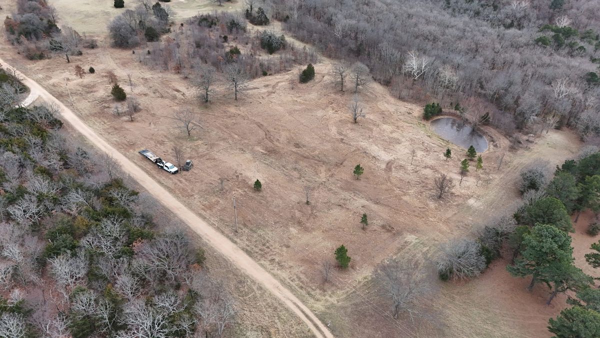 Drone view of completed forestry mulching project showing clean ground cover